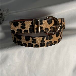 Leopard Print Belt with Gold Buckle